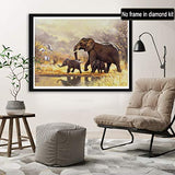 Rovepic 5D Diamond Painting Kits African Elephant Family Round Full Drill, DIY Paint with Diamonds Art Forest Lake Crystal Rhinestone Cross Stitch for Home Office Wall Crafts Decorations 12×16 Inch