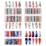 Makartt Nail Art Foil Glue Gel with Flower Starry Sky Star Foil Stickers Set Nail Transfer Tips Manicure Art DIY Nail Decoration Kit 15ML, 40PCS (4cm100cm) Stickers, Nail Curing Lamp Required