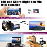 Vlogging Camera, 4K Digital Camera for YouTube with WiFi, 16X Digital Zoom, 180 Degree Flip Screen TopCam6 Zoom, 180 Degree Flip Screen, Wide Angle Lens, Macro Lens, 2 Batteries and 32GB TF Card