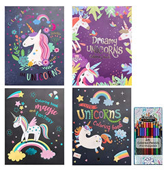 Kemah Arts Children's Unicorn Coloring Book, (Set of 4 Books Plus a 24 Piece Color Pencil)