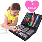 GirlZone Ultimate Art Set For Girls ages 5-8, 118 Piece Kids Coloring Set with Pens, Pencils, Paints, Crayons and More! Great Kids Coloring Set Gift Idea