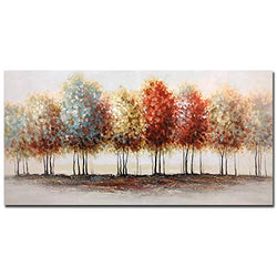 Tiancheng Art, 24x48 Inch Modern Abstract Painting Oil Hand Painting Tree 3D Hand-Painted On Canvas Acrylic Wall Art Colorful Forest Hanging Wall Decoration