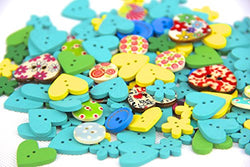 RayLineDo One Pack of Over 95pcs Lakeblue Colors Various Shapes 2 Holes Wood Buttons(15-20MM)
