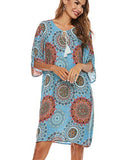 Hawaiian Dresses for Women 3/4 Lotus Leaf Sleeve Floral Printed Beach Cover Up Blue M
