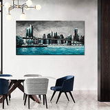 Diathou Contemporary Abstract Art Painting, Canvas Wall Art, Hand-Painted New York City Landscape, Brooklyn Bridge Art Oil Painting, Bedroom Wall Decoration Painting 24x48 inches