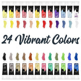 Lartique Watercolor Paint Set - 24 Vibrant Watercolor Paint Color Tubes, 3 Paintbrushes & 10-Well Plastic Color Mixing Palette - Professional Grade Arts & Crafts Supplies for Artists & Beginners