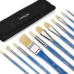 Oil Paint Brushes Set, 11pcs Professional 100% Natural Hog Bristle Hair Long Wood Handles Artist Paint Brushes with a Free Carrying Bag for Acrylic and Oil Painting (Blue)