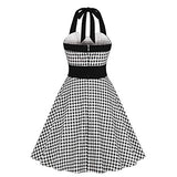 MissFox Women'sVintage Polka Audrey Dress 1950s Halter Retro Cocktail Dress Black XL