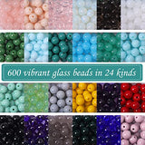 Fishdown 604 Glass Beads for Jewelry Making,8mm Round Stone Beads for Jewelry Making,24 Color Crystal Beads Bracelet Earring Necklace Making Kit