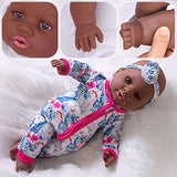 UNICORN ELEMENT African 16 Inch Newborn Reborn Baby Doll and Clothes Set Washable Silicone Baby Dolls with Flamingo Jumpsuit and Headband