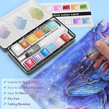 Metallic Watercolor Paints Set, Emooqi Professional Glitter Watercolour Solid Paint Box Include12 Metallic Glitter Color+2 Water Brushes+2 Color Card+Storage Bag, Ideal for Illustrations Painting&More