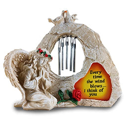 Solar Angel Garden Statues Sympathy Gift with Wind Chime, Cemetery Decoration Memorial Statue, Praying Resin Solar Angel Figurines Light for Home Garden Grave Decorative - in Memory of Loved One