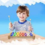 CELEMOON Natural Wooden Toddler Xylophone Glockenspiel For Kids with Multi-Colored Metal Bars Included Two Sets of Child-Safe Wooden Mallets (15-tone)