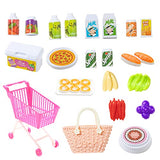UZIDBTO 11.5 Inch Doll Clothes and Accessories Supermarket Shopping Playset, Doll Cart Bag Food Sets for 6-12 Girls