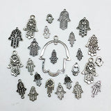 25pc Antiqued Silver Hamsa Hands Connectors Bead Frames Charms Pendants Jewel...