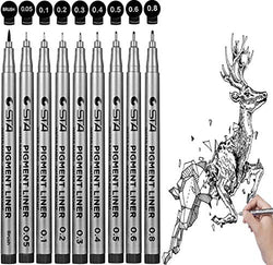 Precision Black Micro-Pen Fineliner Ink Pens, Set of 9 Pack Fine Point Drawing Pen, Waterproof Archival Ink Fineliner Pens for Office Documents, Sketching, Anime, Technical Drawing, Bullet Journaling