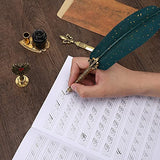 Junhartt Quill Feather Pen and Ink Set - Calligraphy Pen Set with Workbook and Wax Seal Stamp Kit (Green)