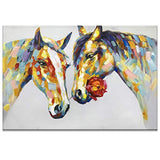 ZENDA Horse Portrait Painting Horse Oil Painting Canvas Wall Art for Living Room Decoration Framed and Ready to Hang (in Love, 47X31in)