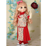 HGFDSA BJD Doll Clothes Lovely Red Retro Slim Chinese Style Short Sleeve Accordion Skirt for 1/6 BJD Doll Clothes Accessories