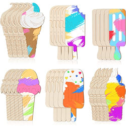 Unfinished Ice Cream Wood Cutouts Summer DIY Wood Cutouts for Crafts Ice Cream Wooden Decor Wood Ice Cream Ornament for Kids Birthday Art Paint Ornaments, 6 Styles(60 Pieces)
