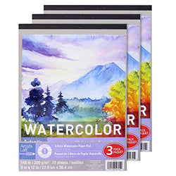 3 Count 9” x 12” Watercolor Paper Pad by Artist's Loft, Watercolor Paper, 140 lb, Thick & Heavy Page Texture