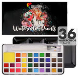 36 Watercolor Paint Set and Watercolor Paint Brushes for Kids - Paint for Kids and Adults Includes a Paint Pen - Metallic Case with Detachable Cake Pan Paint Pallet - Non-Toxic Watercolor Paint Set