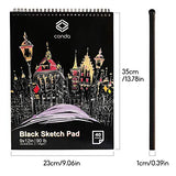 CONDA 9" x 12" Black Paper Sketchbook, 40 Sheets (90lb/150gsm), Double-Sided Spiral Sketch Pad, Durable Black Acid-Free Drawing Paper for Drawing Painting
