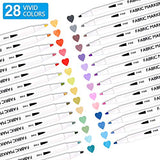 28 Colors Fabric Markers, Shuttle Art Fabric Markers Permanent Markers for T-Shirts Clothes Sneakers Jeans with 11 Stencils 1 Fabric Sheet,Permanent Fabric Pens for Kids Adult Painting Writing