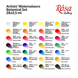 ROSA Gallery Botanical Watercolor Paint Set, Vibrant Kit Designed by Professional Artists, Washable, Non-Toxic, High Lightfastness Pigments, Made in Ukraine, Packed in Metal Paint Box, 28 Ct.