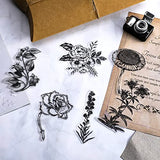 Geolet 300 Pieces Black and White Vintage Stickers Flower Plant Retro Stickers Transparent Flower Sticker Decal DIY Natural Scrapbooking Stickers for Laptop Ca Diary Album Journal Planners Decorations