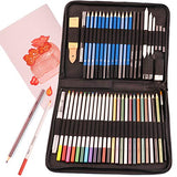 ADAXI 54-Piece Colored Pencil Set and Sketch Pen Set - Professional Watercolor Pencils for Adults/Kids, w/Black Zipper Case & Two Sketchbooks - Durable Art Pencils for Coloring, Sketching, Blending