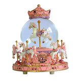 ASNOMY Large Carousel Music Box. Crystal Ball Music Box Luxury Color Change LED Light Luminous Rotating 6-Horse Carousel Horse Music Box Home Decor Ornament(Melody Castle in The Sky, Pink)