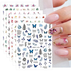 JMEOWIO 12 Sheets Spring Flower Nail Art Stickers Decals Self-Adhesive Pegatinas Uñas Leaf Floral Summer Nail Supplies Nail Art Design Decoration Accessories