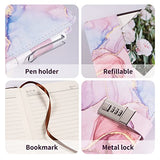 Marble Diary with Lock for Girls and Women, A5 Leather Locked Journal for Teen Girls, Secret Cute Password Lock Notebooks with Pen Holder for Travel Diary Office Notepad (Pink)