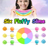 6 Colors Fluffy Slime Butter Slime Kit, Scented Slime Cotton mud, Super Soft and Non-Sticky Slime for Kids, Ideal Stress Relief Rainbow Slime for Girls Adults , Foam Balls Rainbow Charm included