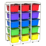 Storex Cubby Organizer, Classroom Storage for Books, Crafts and Supplies, White Rack and 15 Assorted Color Bins (62492E01C)