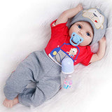 Yesteria Real Life Reborn Baby Dolls Boy with Toy Bear 22 Inches Realistic Newborn Red Outfit