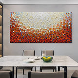MUWU Canvas Oil Paintings, Red Flowers Paintings Texture Palette Knife Modern Home Decor Wall Art Painting Colorful 3D Flowers Wood Inside Framed Ready to hang 24x48 inch