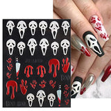 3 Sheets Halloween Nail Art Stickers 5D Stereoscopic Embossed DIY Nail Art Decals Halloween Classic Design Blood Skull Skeleton Ghost Blood Palm Print for Women Girls Nail Decorations