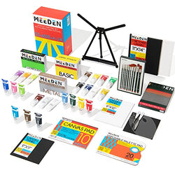 MEEDEN Painting Set with 24×120ML Heavy-Body Acrylic Art Paint Set, Painting Kit with Aluminum Tabletop Easel, Paint Brushes, Drawing Pad, Canvases and More Art Supplies for Adults Hobbyists Painters