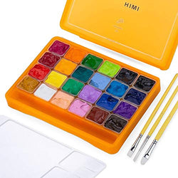 HIMI Jelly Gouache Paint Set, 24 Colors x 30ml/1oz Jelly Cup Design with 3 Paint Brushes and Palette in a Carrying Case for Artists, Students Gouache Opaque Watercolor Painting (Yellow)