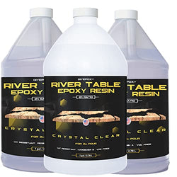 Epoxy Resin for River Table - 3 Gallon kit - UV Resistant Crystal Clear Epoxy Resin Kit - 2:1 Ratio for Deep Pour, Deep Casting Resin, Live Edge River Table (2 Gallon + 1 Gallon)