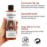 AUREUO Metallic Acrylic Pouring Paint Set 4 Colors (8 Oz./ 240 ml Bottles) High Flow Pre-Mixed Gold, Silver, Copper & Burgundy Acrylic Paints with Silicone Oil for Cell Effects
