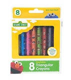 Sesame Street 8 Count Washable Triangular Crayons for Toddlers and Kids, Will Not Roll, Assorted Colors, Great for Classrooms
