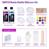 LET’S Resin Resin Coaster Molds Kit, 16oz Resin Starter Kit for Beginners,Include Epoxy Resin, Coaster Molds, Golden Flakes and Mica Powder for Resin Casting
