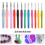 TIMESETL 12 Pcs Crochet Hooks Set, 2mm-8mm Ergonomic Soft Grip Handles Yarn Knitting Needles Kit with Zipper Case for Arthritic Hands, Extra Long  Knit Needles and Other Accessories for Women