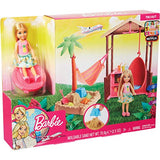 Barbie Chelsea Doll and Tiki Hut Playset with 6-Inch Blonde Doll, Hut with Swing, Hammock, Moldable Sand, 4 Molds and 4 Storytelling Pieces, Gift for 3 to 7 Year Olds