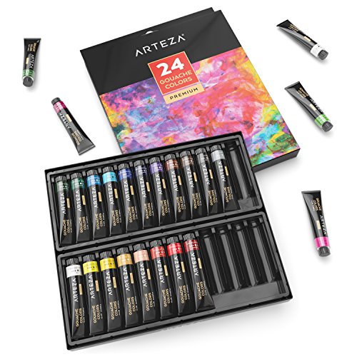 ARTEZA Gouache Premium Artist Paints Set - 24 Colors (24 x 12 ml / 0.74 US fl oz)