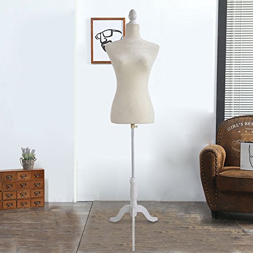 Bonnlo Female Dress Form Pinnable Mannequin Body Torso with Wooden Tripod  Base Stand (White, 6) 