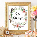 Be Brave Floral Wreath Art Print - Unframed - 8x10